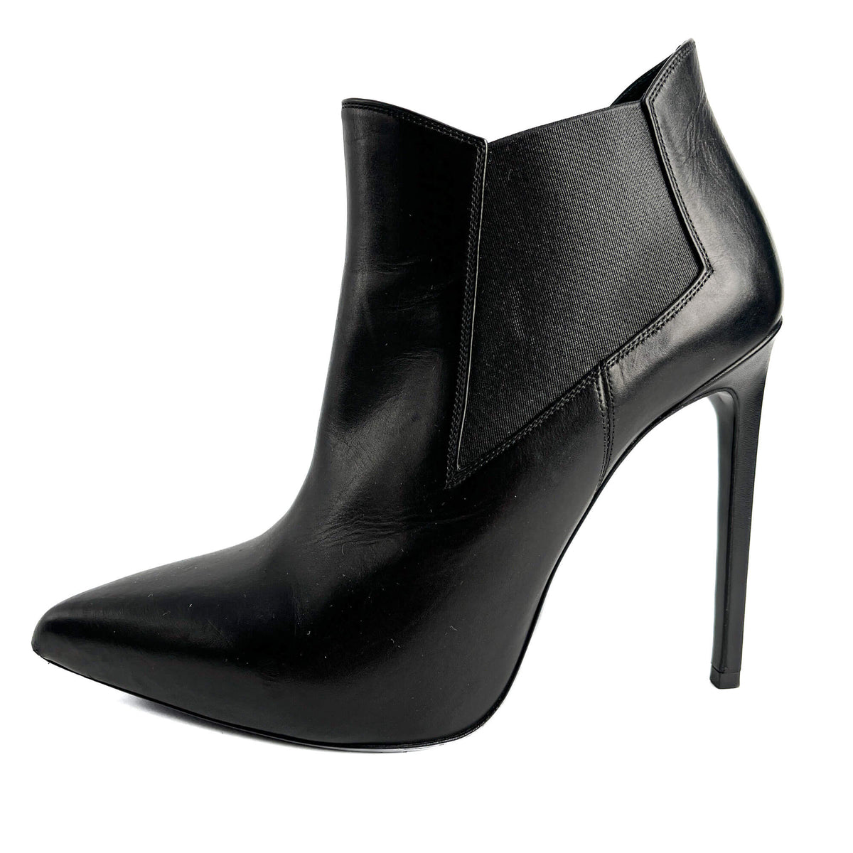 Second hand Saint Laurent Chelsea Calfksin Leather High Heel Ankle Boots 40 1/2 Black - Tabita Bags