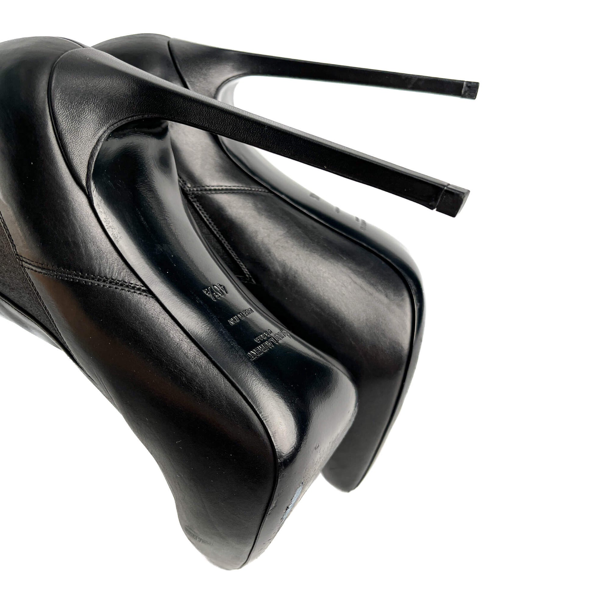 Second hand Saint Laurent Chelsea Calfksin Leather High Heel Ankle Boots 40 1/2 Black - Tabita Bags