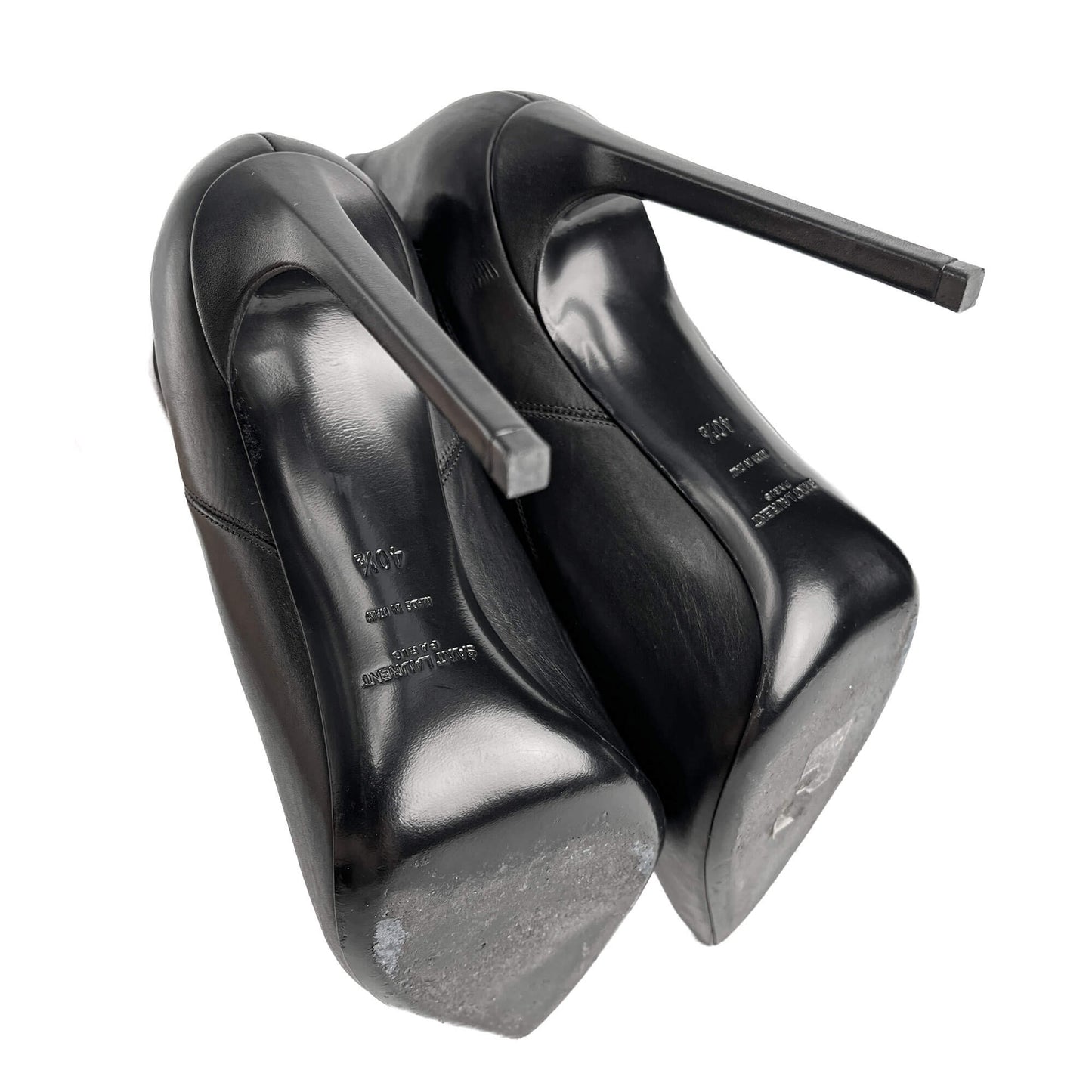 Second hand Saint Laurent Chelsea Calfksin Leather High Heel Ankle Boots 40 1/2 Black - Tabita Bags