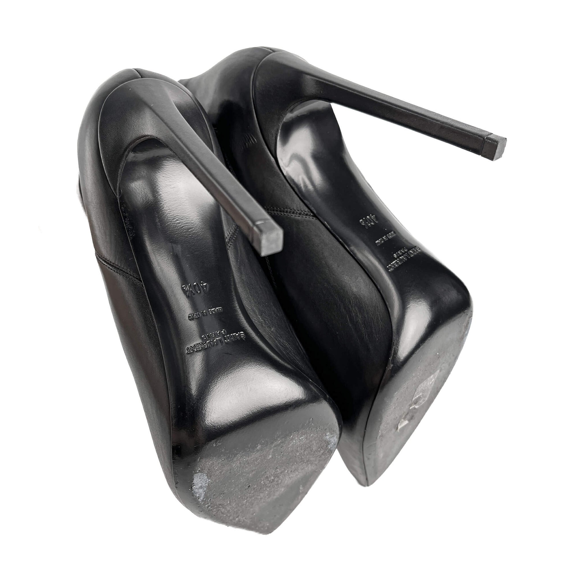 Second hand Saint Laurent Chelsea Calfksin Leather High Heel Ankle Boots 40 1/2 Black - Tabita Bags