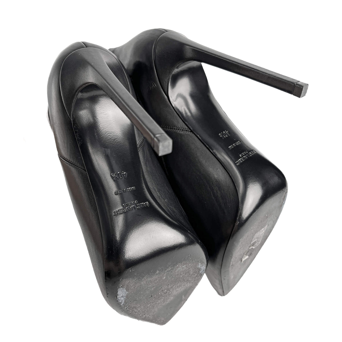 Second hand Saint Laurent Chelsea Calfksin Leather High Heel Ankle Boots 40 1/2 Black - Tabita Bags