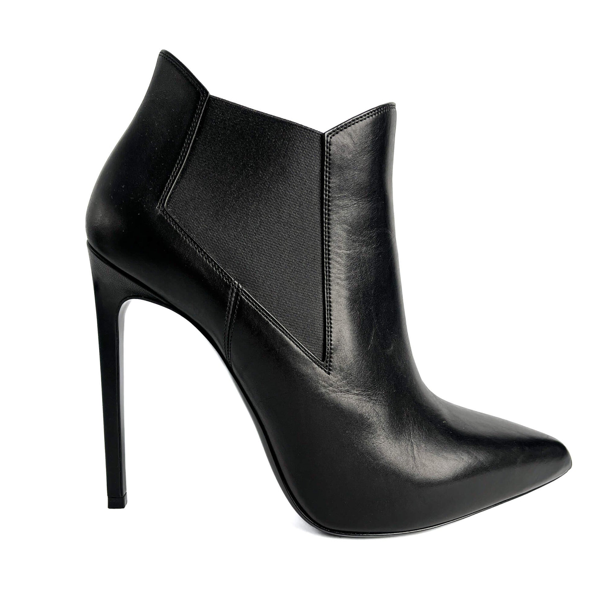 Second hand Saint Laurent Chelsea Calfksin Leather High Heel Ankle Boots 40 1/2 Black - Tabita Bags