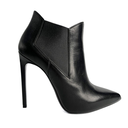 Second hand Saint Laurent Chelsea Calfksin Leather High Heel Ankle Boots 40 1/2 Black - Tabita Bags