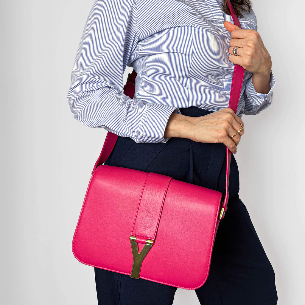Second hand Saint Laurent Chyc Leather Flap Crossbody Pink - Tabita Bags
