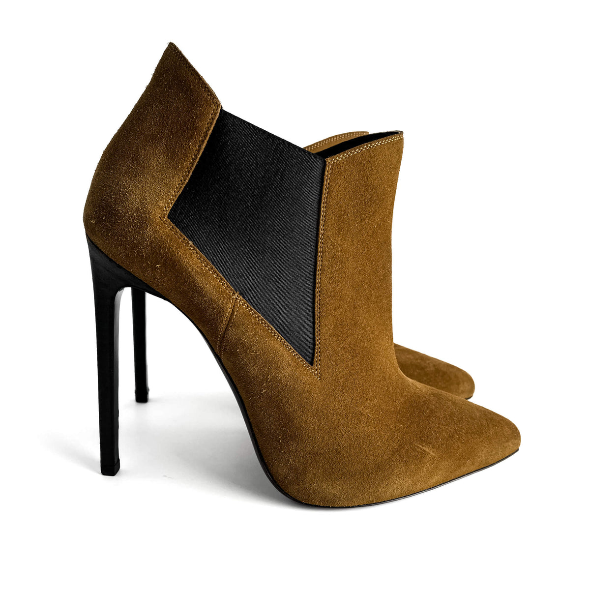 Second hand Saint Laurent Classic Paris Ela Suede High Heel Ankle Boots 40 1/2 Cinnamon - Tabita Bags