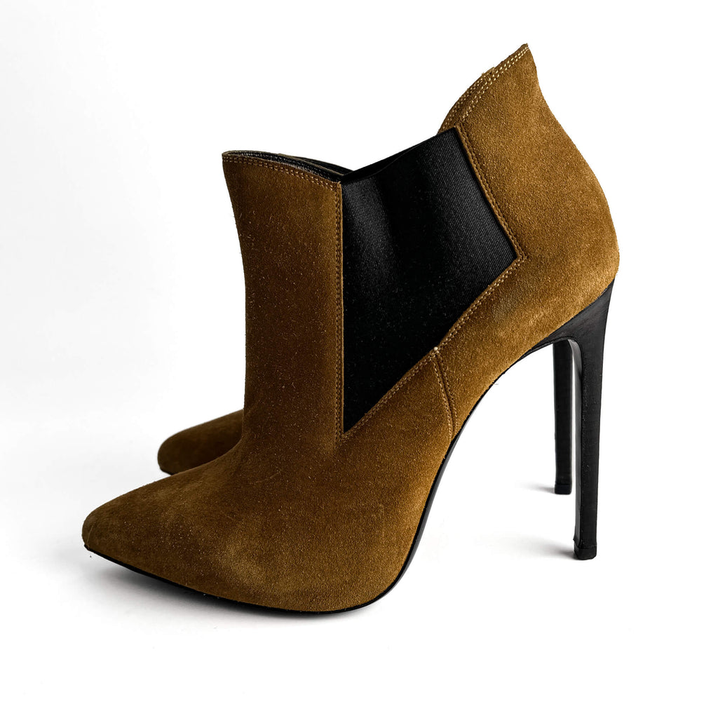 Second hand Saint Laurent Classic Paris Ela Suede High Heel Ankle Boots 40 1/2 Cinnamon - Tabita Bags