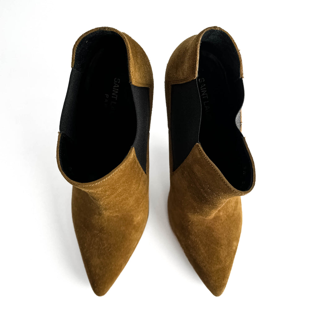 Second hand Saint Laurent Classic Paris Ela Suede High Heel Ankle Boots 40 1/2 Cinnamon - Tabita Bags