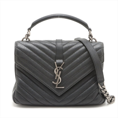 Second hand Saint Laurent College Medium Chevron Quilted Leather 2-Ways Envelope Bag Black - Tabita Bags