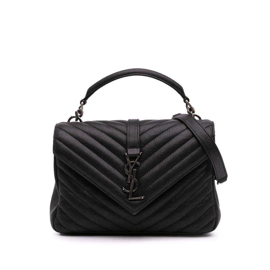 Second hand Saint Laurent College Medium Chevron Quilted Leather 2 - Ways Envelope Bag Black - Tabita Bags