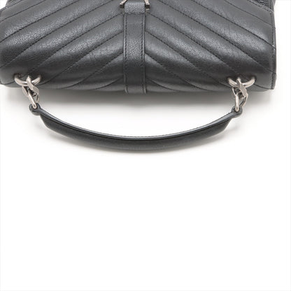 Second hand Saint Laurent College Medium Chevron Quilted Leather 2-Ways Envelope Bag Black - Tabita Bags