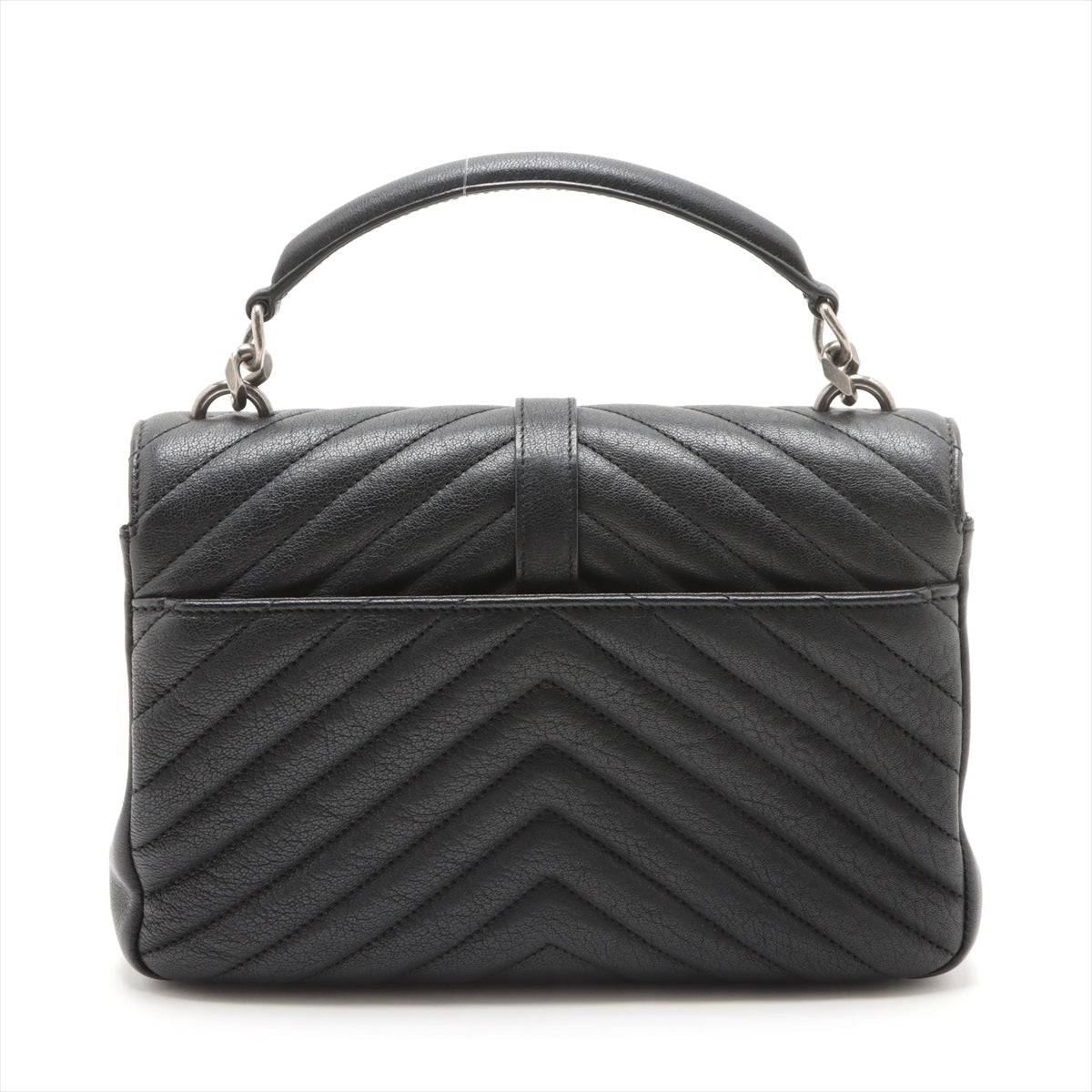 Second hand Saint Laurent College Medium Chevron Quilted Leather 2-Ways Envelope Bag Black - Tabita Bags