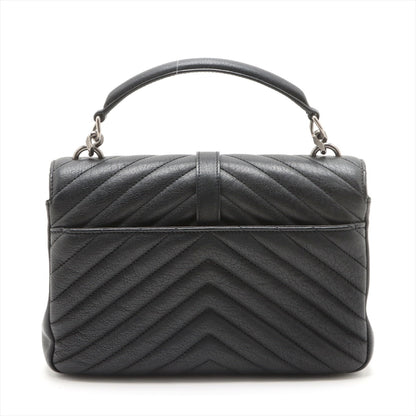 Second hand Saint Laurent College Medium Chevron Quilted Leather 2-Ways Envelope Bag Black - Tabita Bags