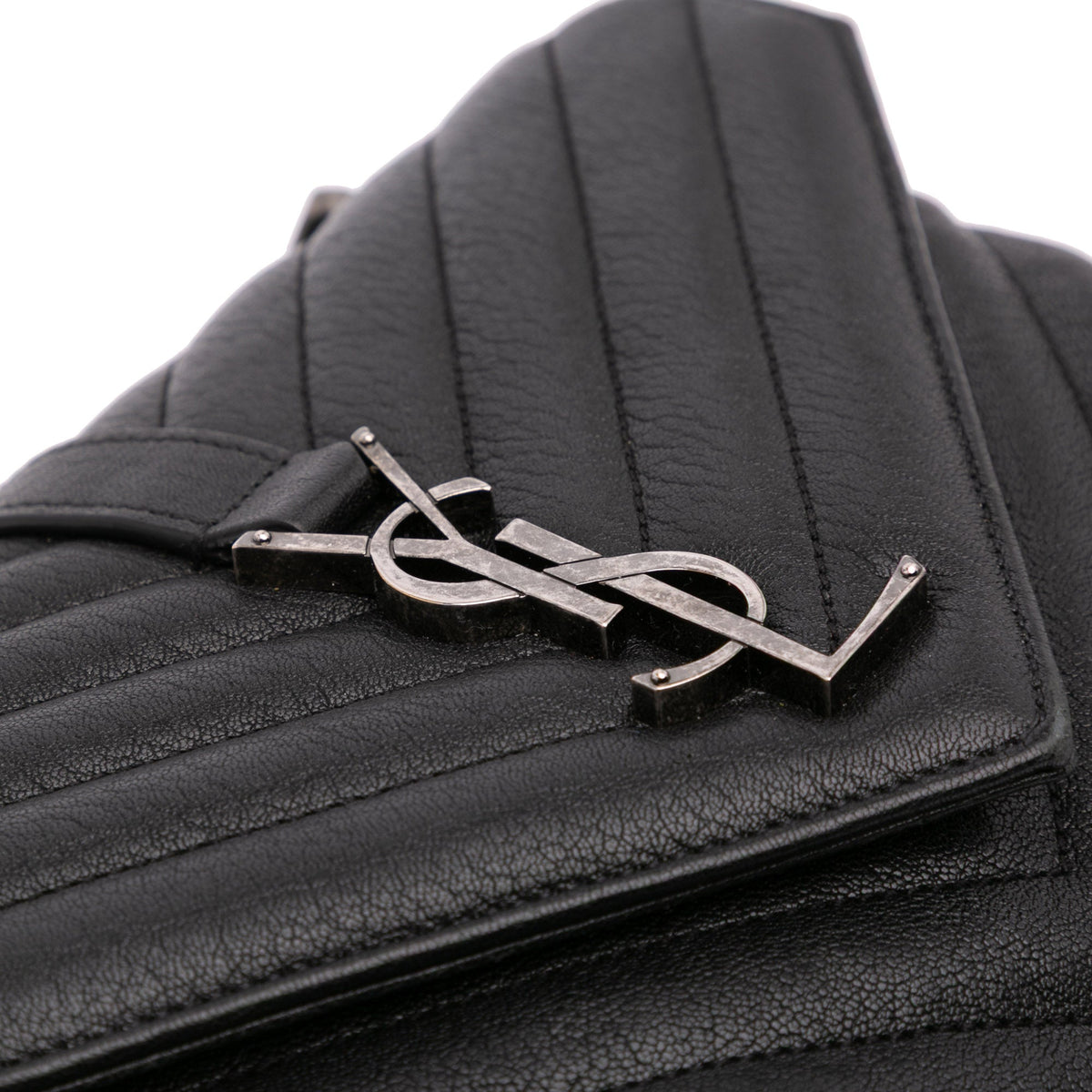 Second hand Saint Laurent College Medium Chevron Quilted Leather 2 - Ways Envelope Bag Black - Tabita Bags