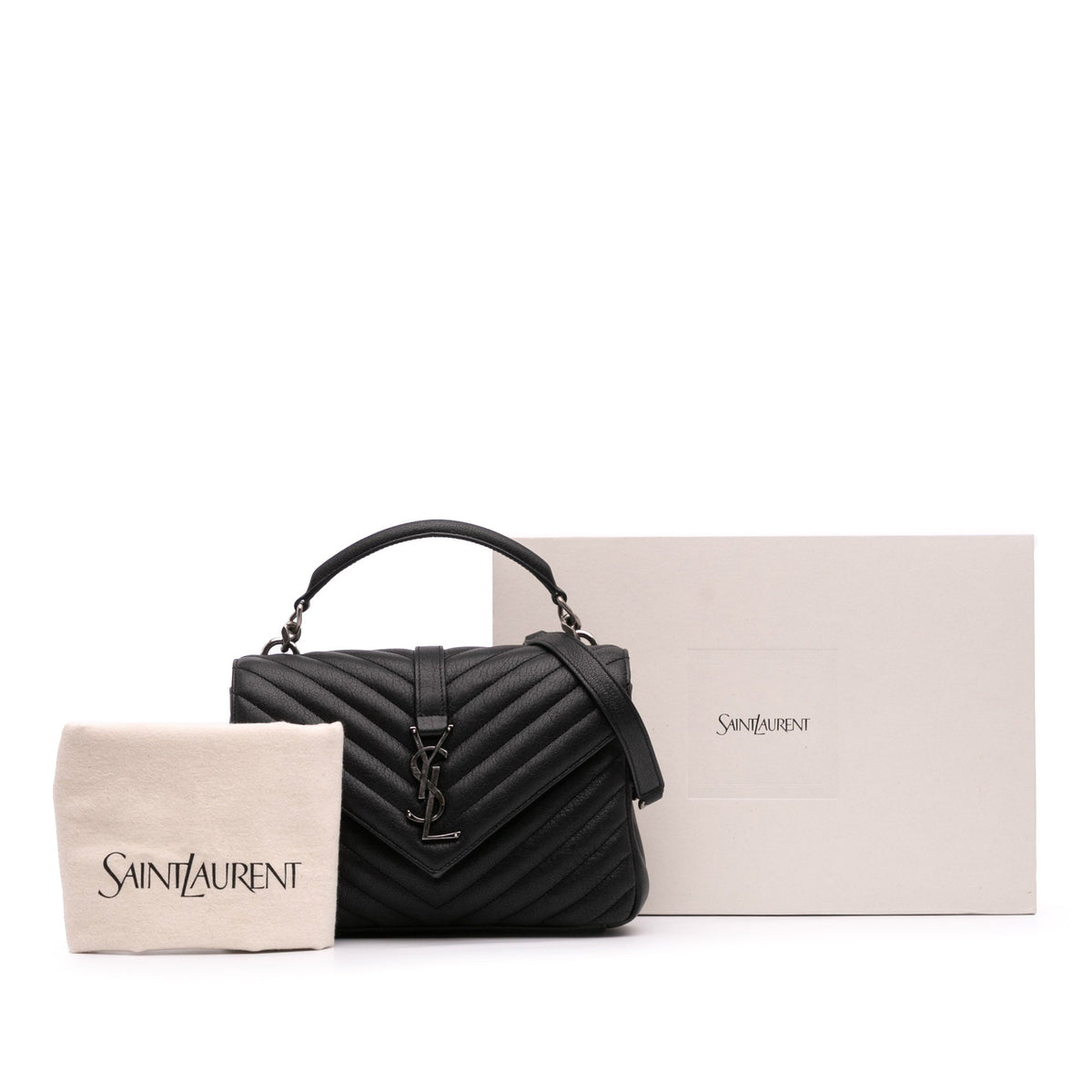Second hand Saint Laurent College Medium Chevron Quilted Leather 2 - Ways Envelope Bag Black - Tabita Bags