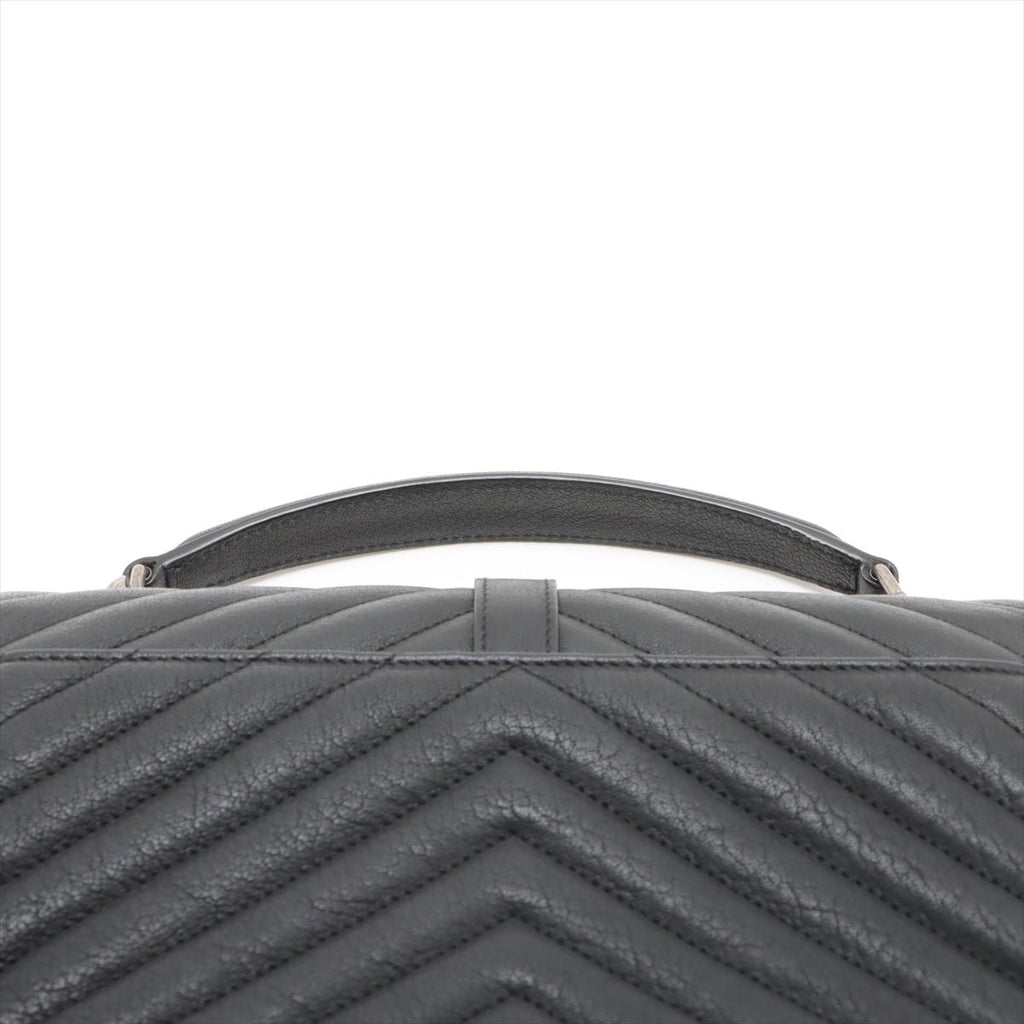 Second hand Saint Laurent College Medium Chevron Quilted Leather 2-Ways Envelope Bag Black - Tabita Bags