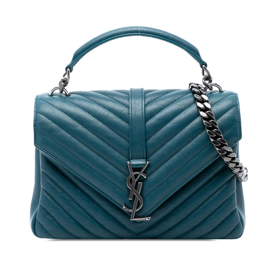 Second hand Saint Laurent College Medium Chevron Quilted Leather 2 - Ways Envelope Bag Blue - Tabita Bags