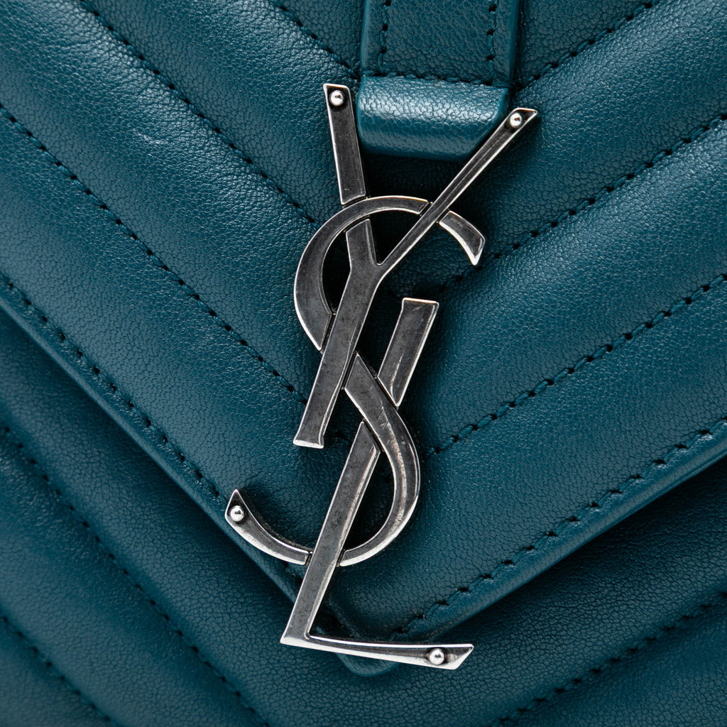 Second hand Saint Laurent College Medium Chevron Quilted Leather 2 - Ways Envelope Bag Blue - Tabita Bags
