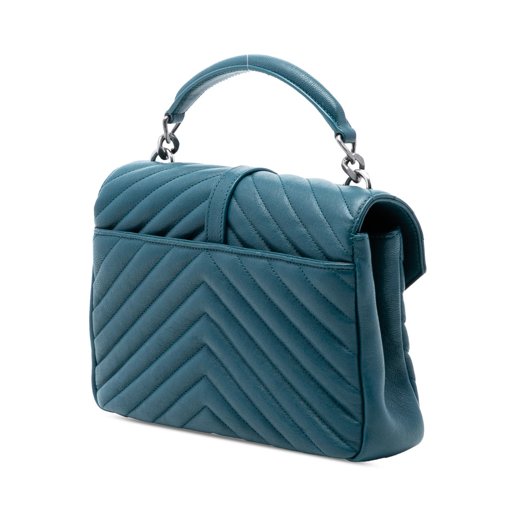 Second hand Saint Laurent College Medium Chevron Quilted Leather 2 - Ways Envelope Bag Blue - Tabita Bags