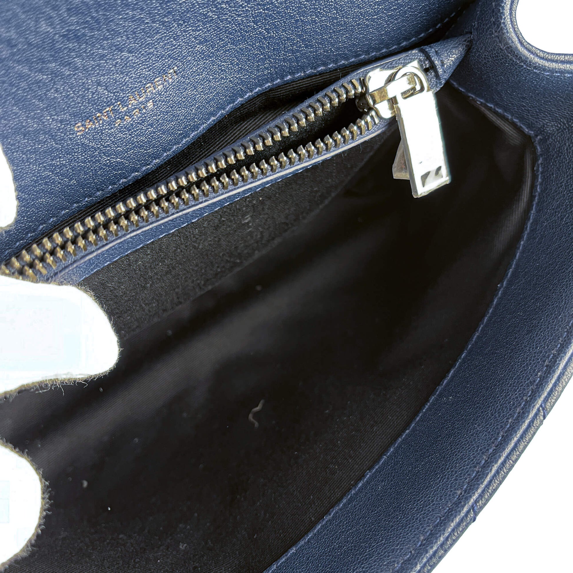 Second hand Saint Laurent College Medium Chevron Quilted Leather 2 - Ways Envelope Bag Navy - Tabita Bags