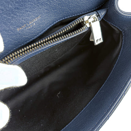 Second hand Saint Laurent College Medium Chevron Quilted Leather 2 - Ways Envelope Bag Navy - Tabita Bags