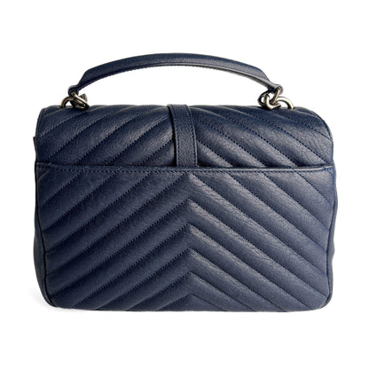 Second hand Saint Laurent College Medium Chevron Quilted Leather 2 - Ways Envelope Bag Navy - Tabita Bags