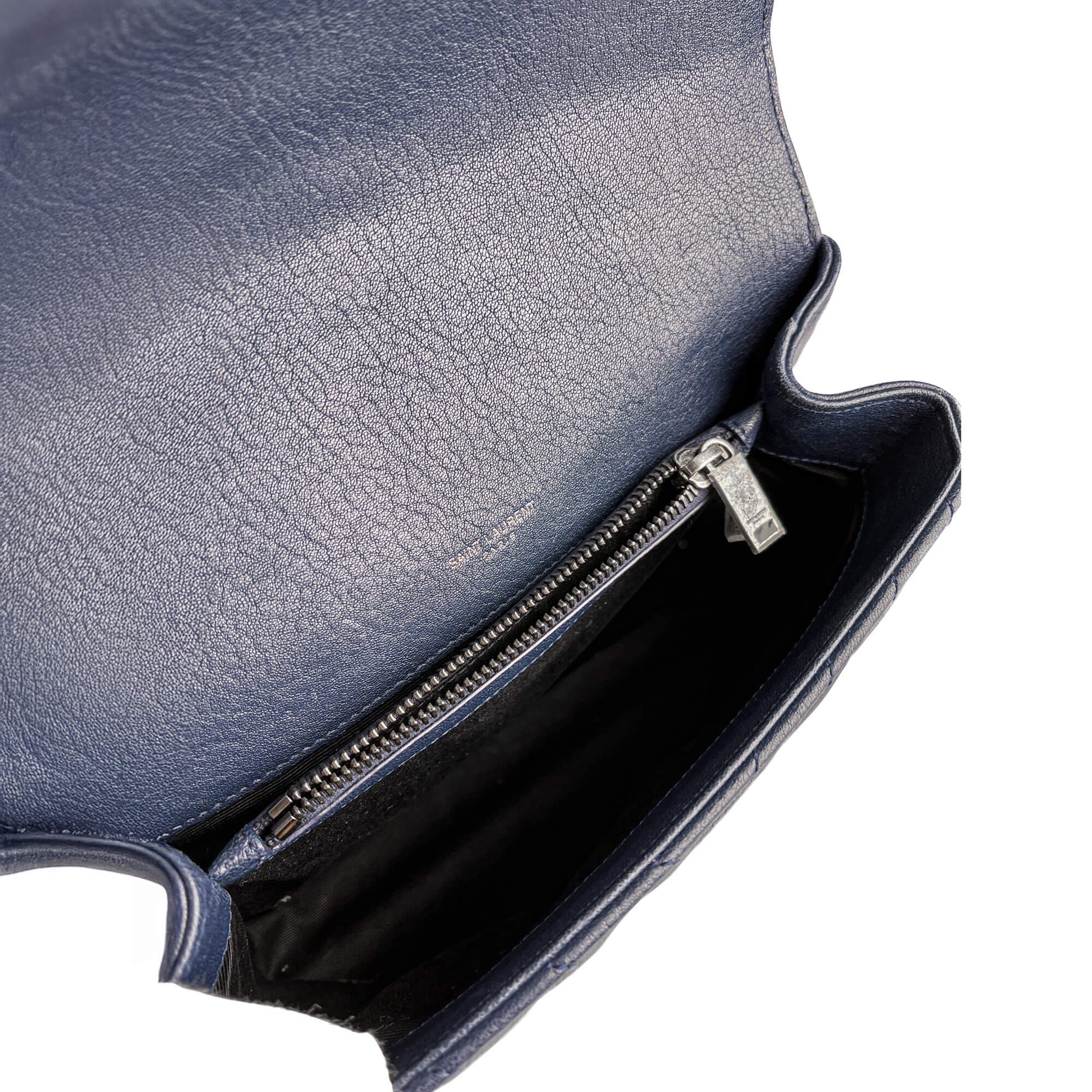 Second hand Saint Laurent College Medium Chevron Quilted Leather 2 - Ways Envelope Bag Navy - Tabita Bags