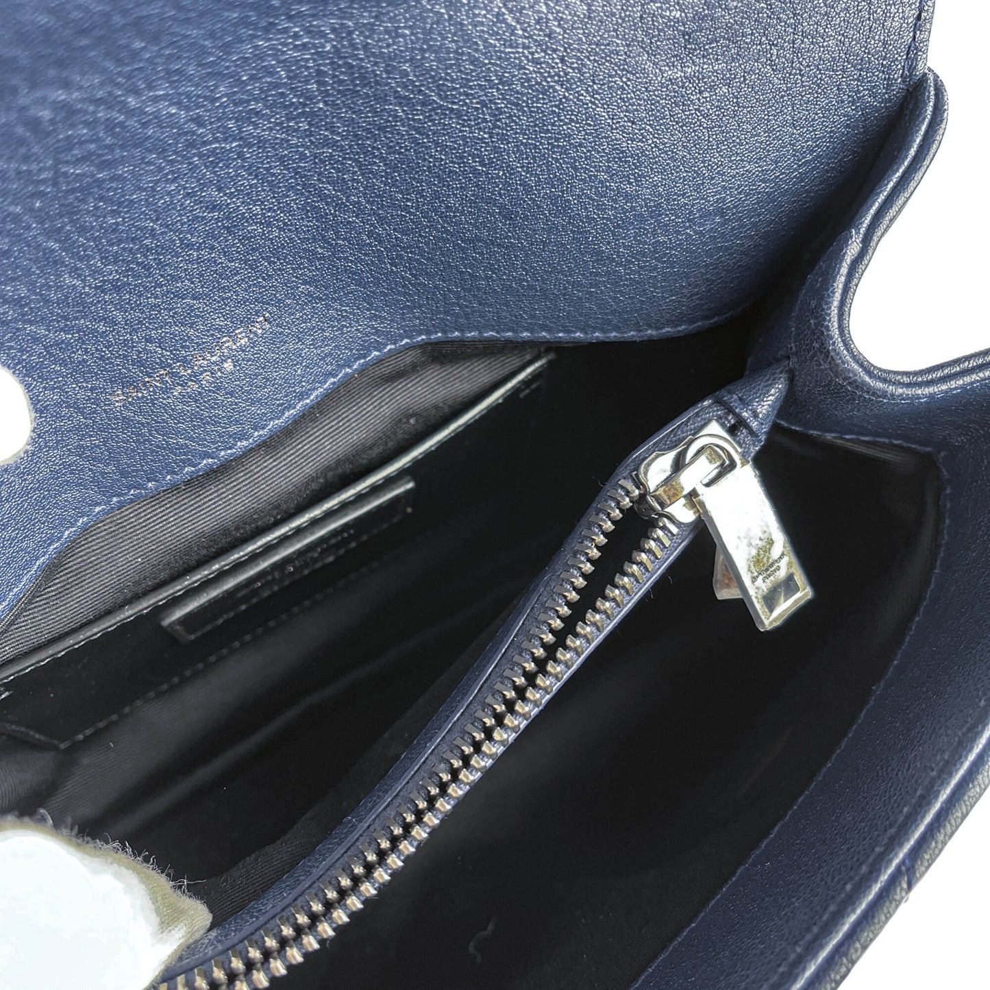 Second hand Saint Laurent College Medium Chevron Quilted Leather 2 - Ways Envelope Bag Navy - Tabita Bags