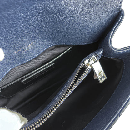 Second hand Saint Laurent College Medium Chevron Quilted Leather 2 - Ways Envelope Bag Navy - Tabita Bags