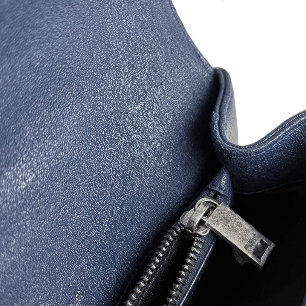 Second hand Saint Laurent College Medium Chevron Quilted Leather 2 - Ways Envelope Bag Navy - Tabita Bags