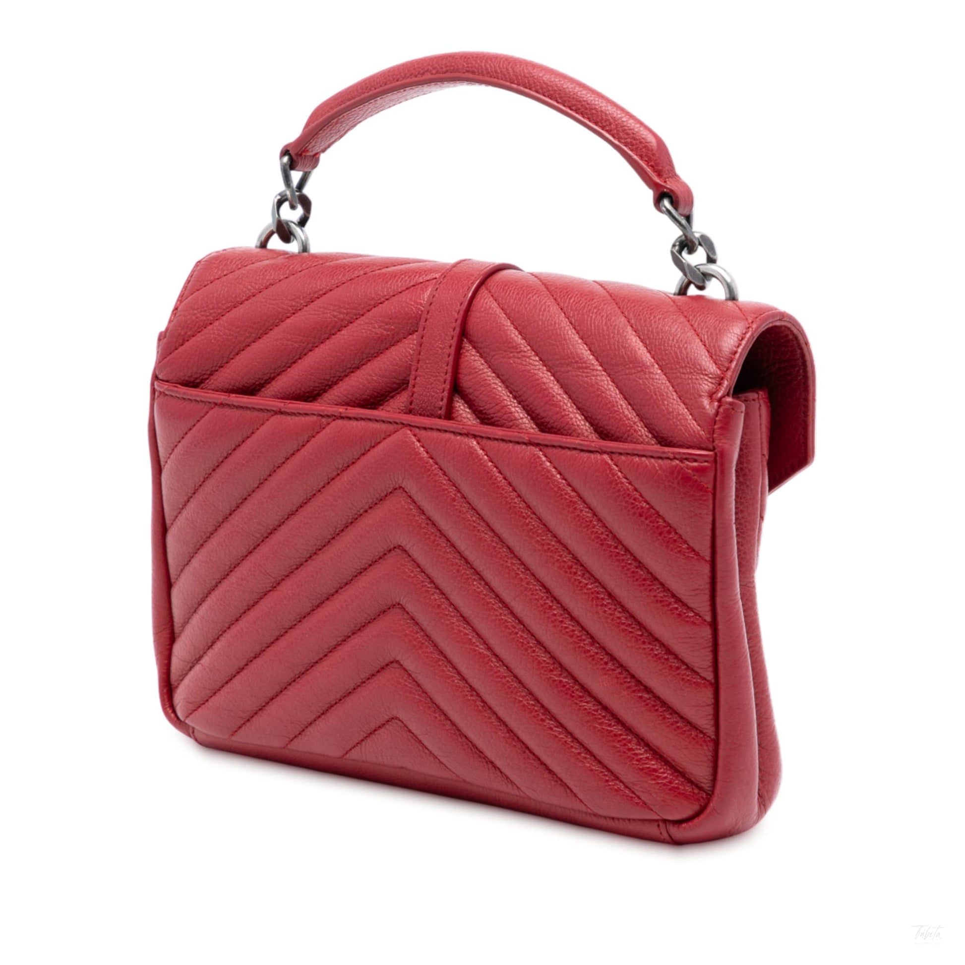 Second hand Saint Laurent College Medium Chevron Quilted Leather 2 - Ways Envelope Bag Red - Tabita Bags