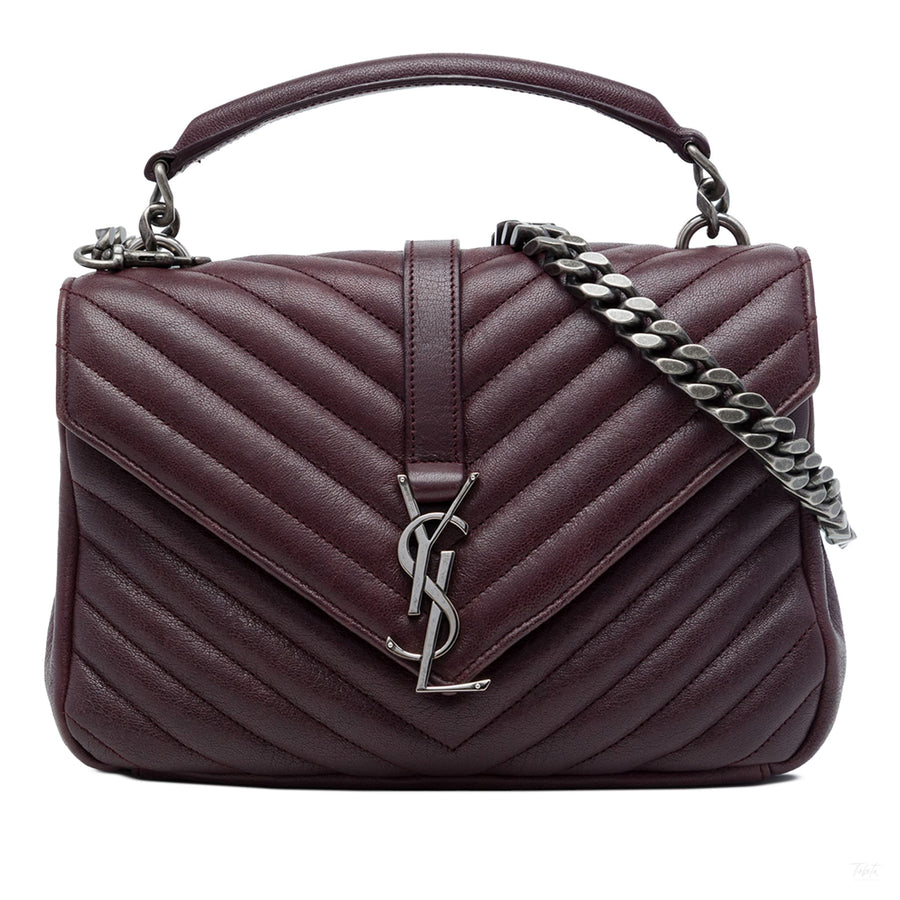 Second hand Saint Laurent College Medium Chevron Quilted Leather 2-Ways Envelope Bag Red - Tabita Bags