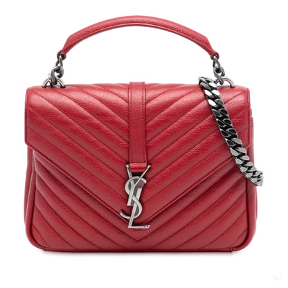 Second hand Saint Laurent College Medium Chevron Quilted Leather 2 - Ways Envelope Bag Red - Tabita Bags