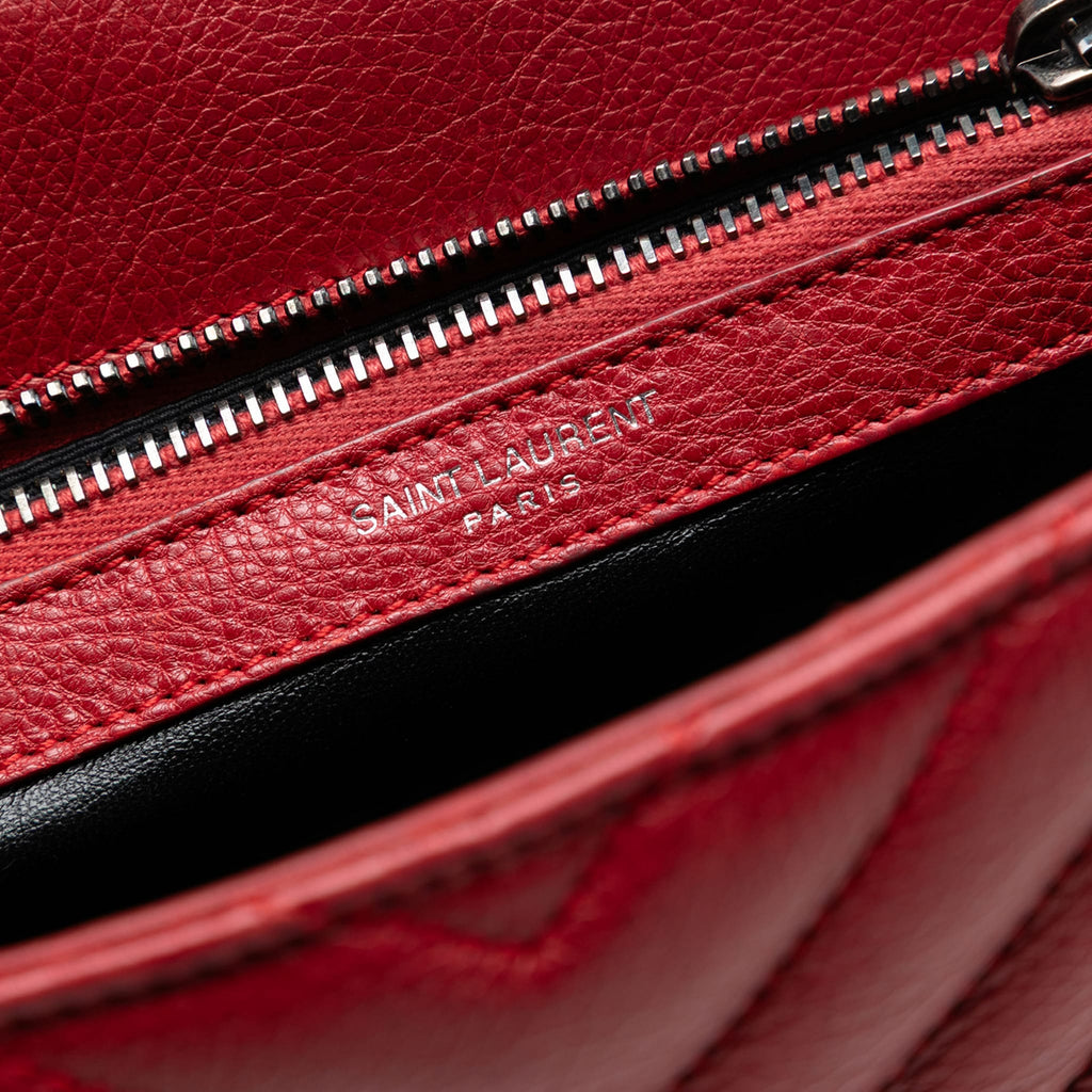 Second hand Saint Laurent College Medium Chevron Quilted Leather 2 - Ways Envelope Bag Red - Tabita Bags