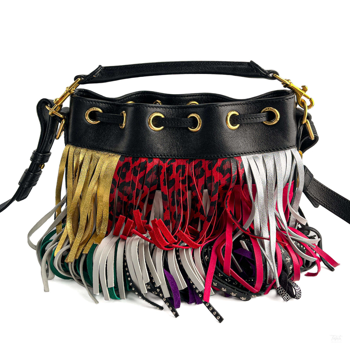 Second hand Saint Laurent Emmanuelle Bag Small Leather Fringe Bucket Crossbody Multicolour - Tabita Bags