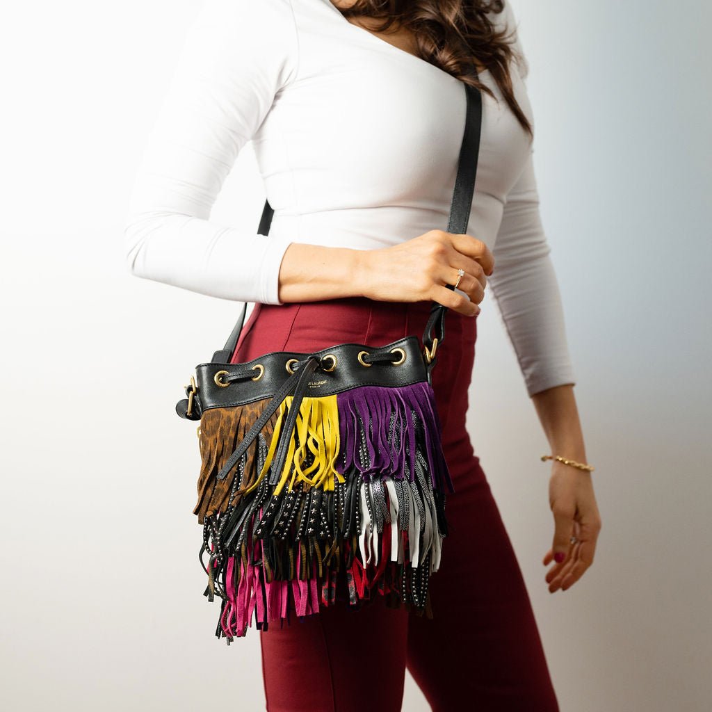 Second hand Saint Laurent Emmanuelle Bag Small Leather Fringe Bucket Crossbody Multicolour - Tabita Bags