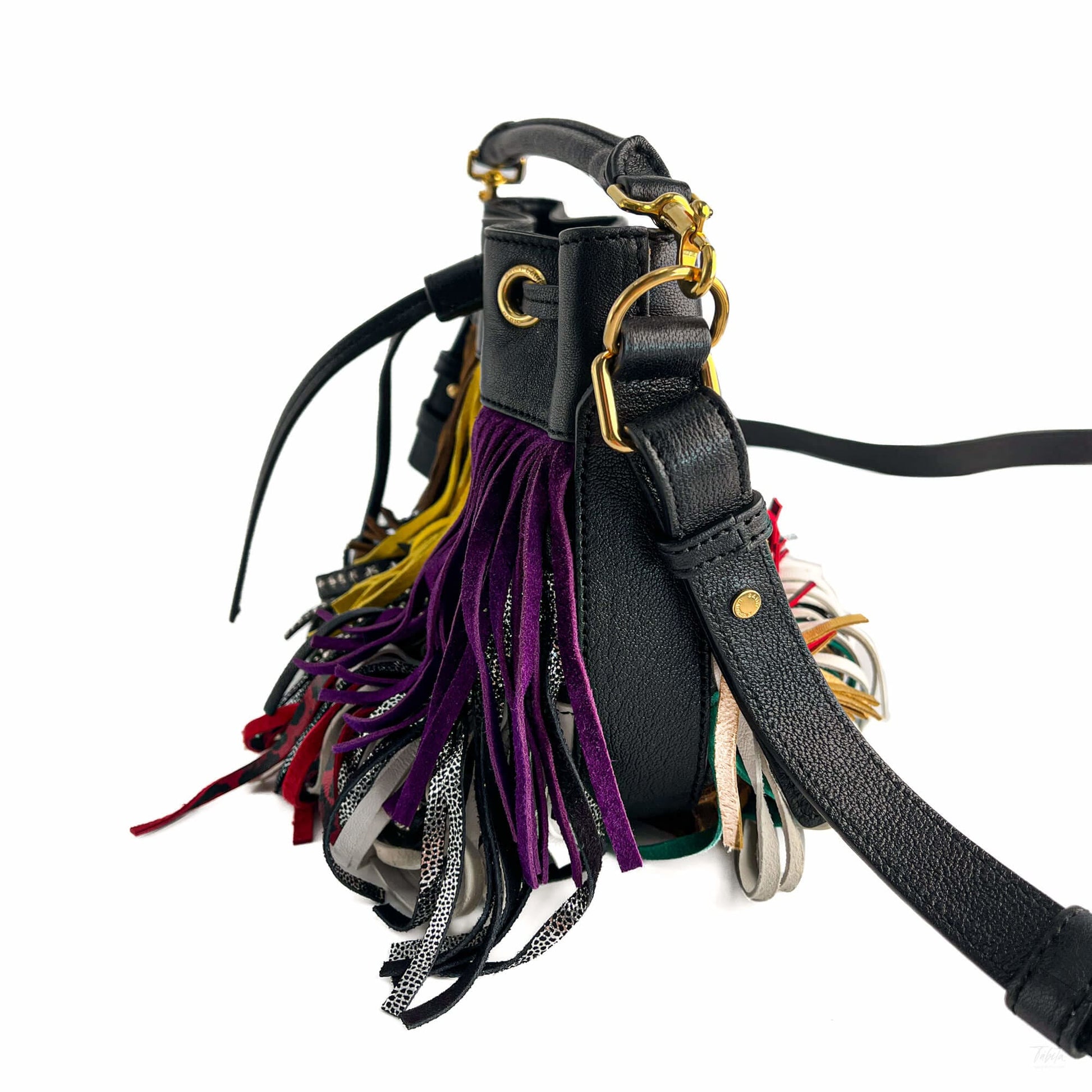 Second hand Saint Laurent Emmanuelle Bag Small Leather Fringe Bucket Crossbody Multicolour - Tabita Bags