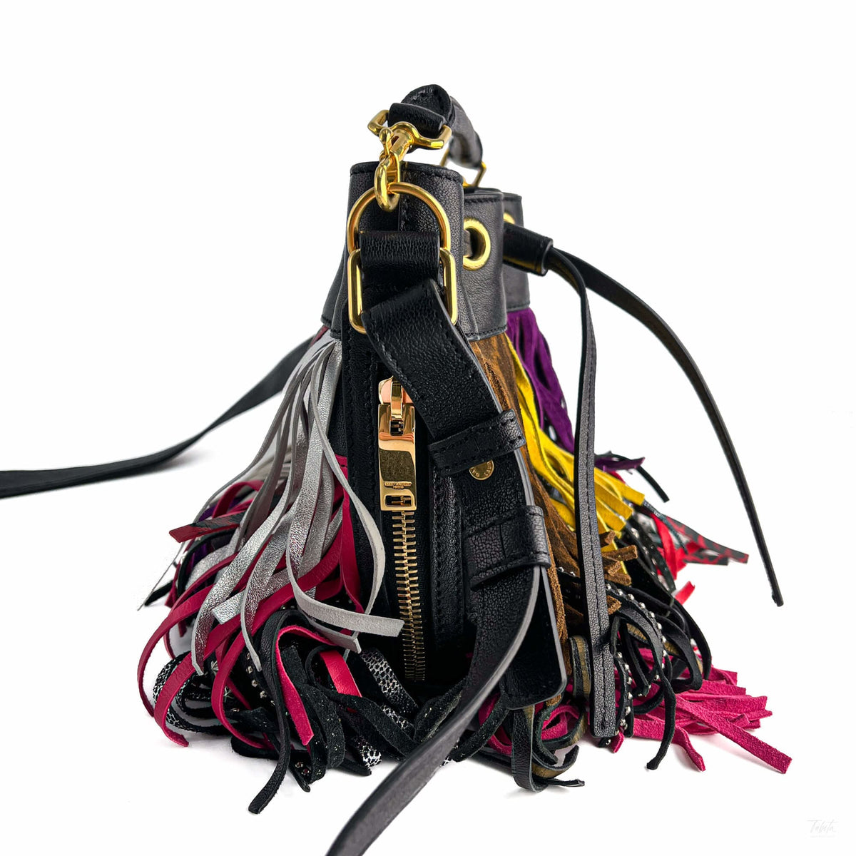 Second hand Saint Laurent Emmanuelle Bag Small Leather Fringe Bucket Crossbody Multicolour - Tabita Bags