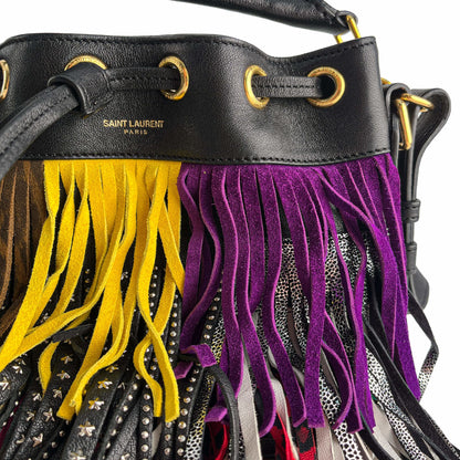 Second hand Saint Laurent Emmanuelle Bag Small Leather Fringe Bucket Crossbody Multicolour - Tabita Bags