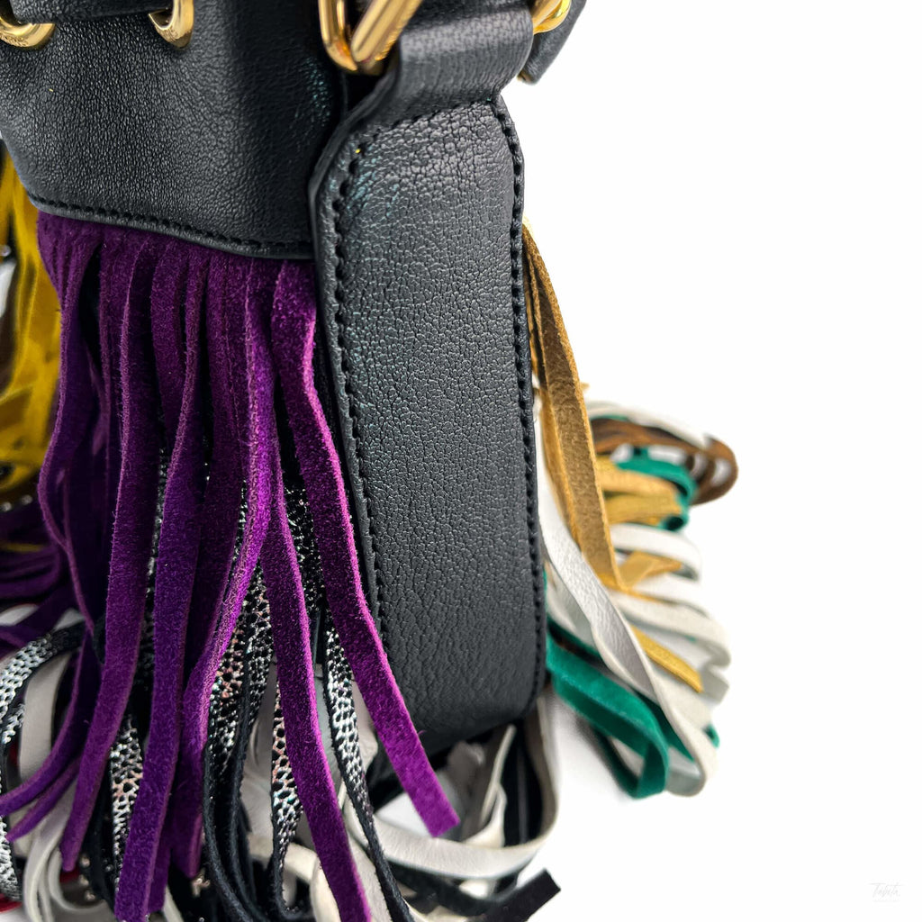 Second hand Saint Laurent Emmanuelle Bag Small Leather Fringe Bucket Crossbody Multicolour - Tabita Bags