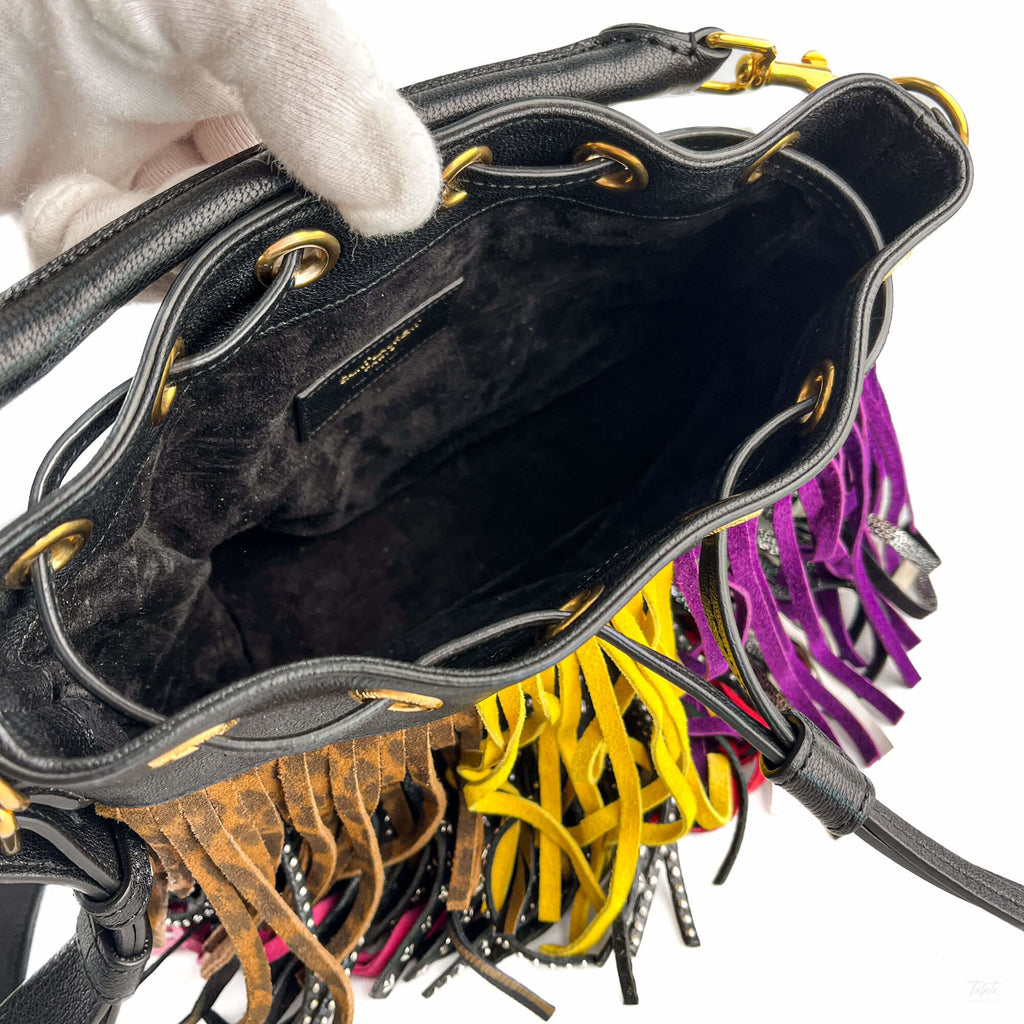 Second hand Saint Laurent Emmanuelle Bag Small Leather Fringe Bucket Crossbody Multicolour - Tabita Bags