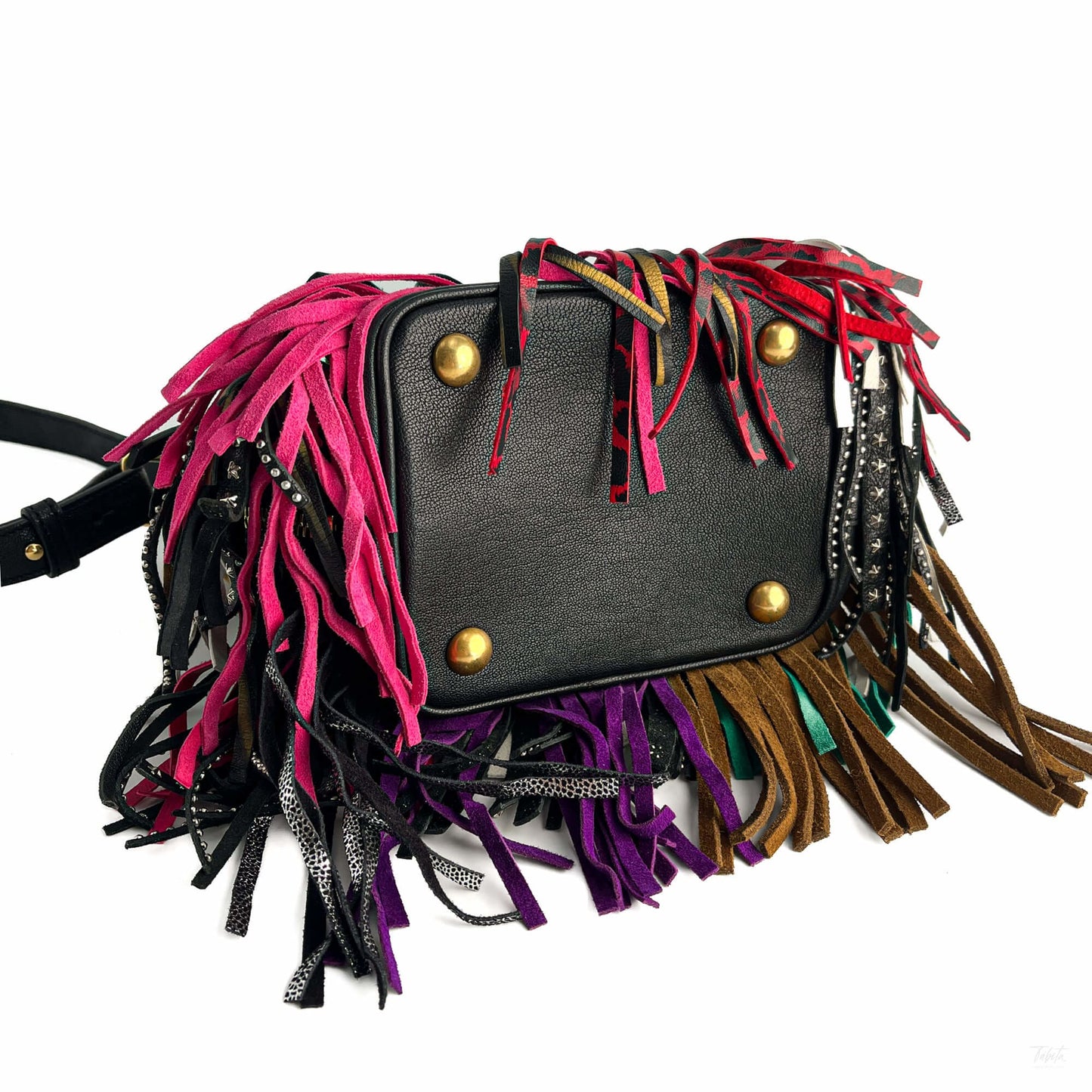 Second hand Saint Laurent Emmanuelle Bag Small Leather Fringe Bucket Crossbody Multicolour - Tabita Bags