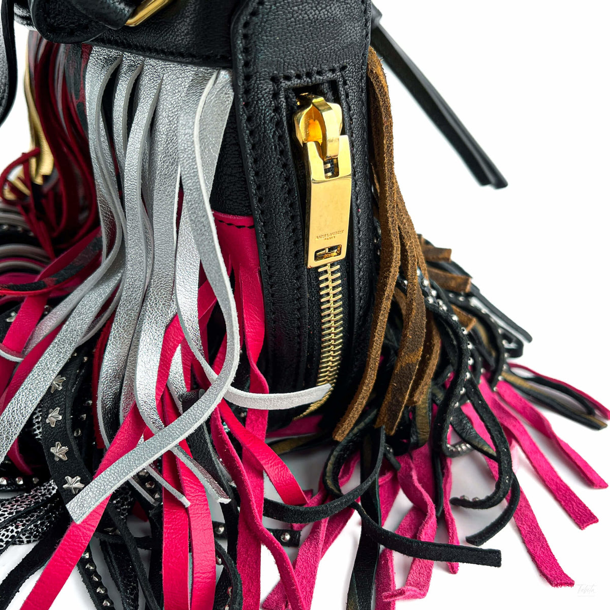Second hand Saint Laurent Emmanuelle Bag Small Leather Fringe Bucket Crossbody Multicolour - Tabita Bags