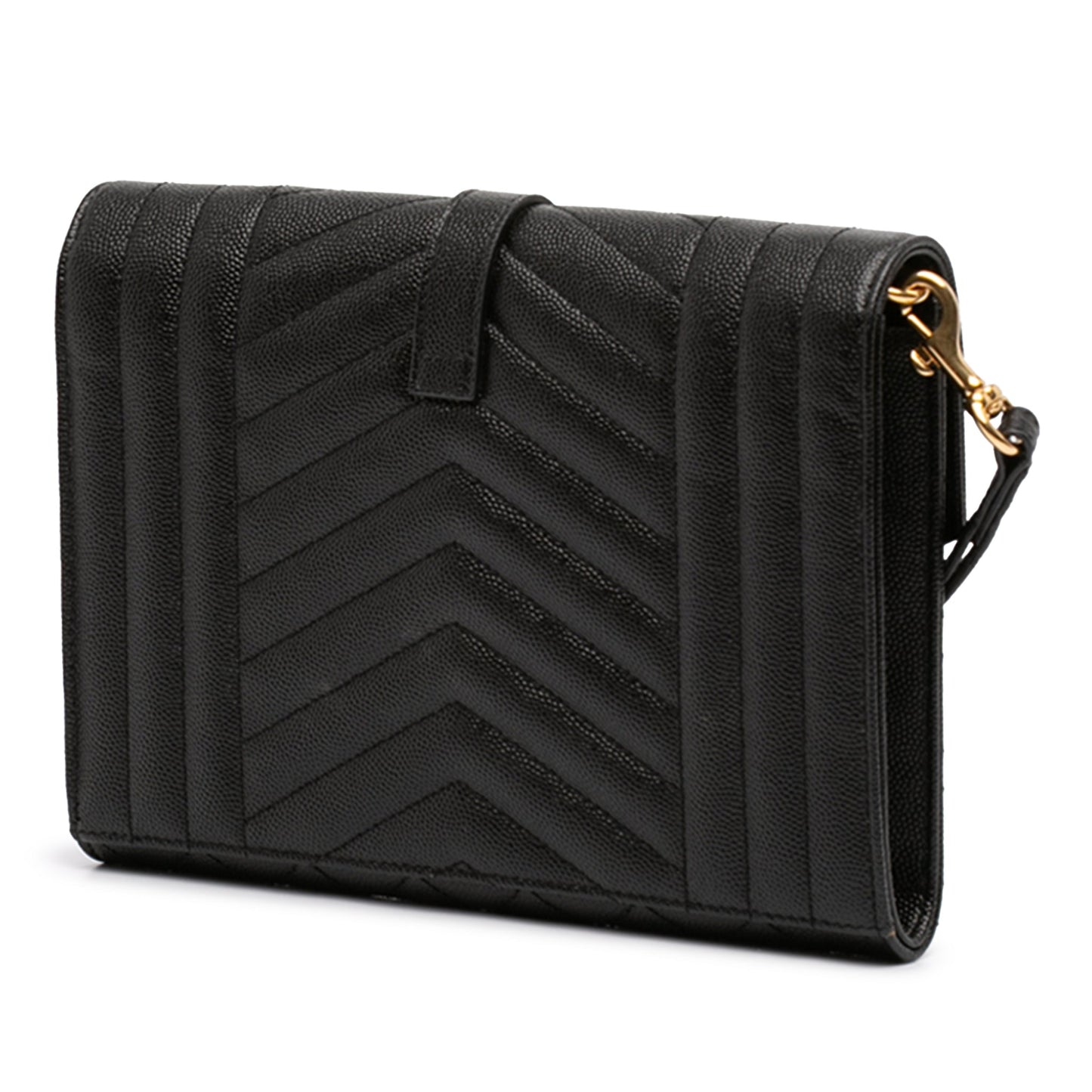 Second hand Saint Laurent Envelope Grained Leather Clutch Black - Tabita Bags