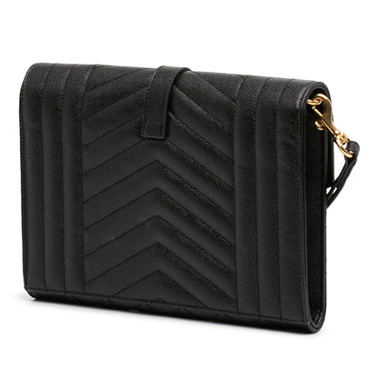 Second hand Saint Laurent Envelope Grained Leather Clutch Black - Tabita Bags