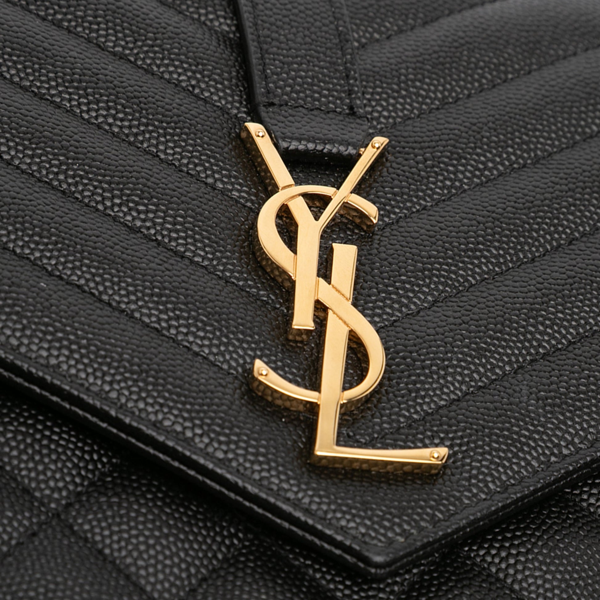 Second hand Saint Laurent Envelope Grained Leather Clutch Black - Tabita Bags