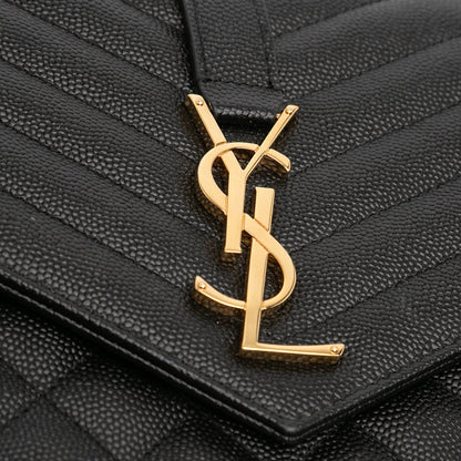 Second hand Saint Laurent Envelope Grained Leather Clutch Black - Tabita Bags