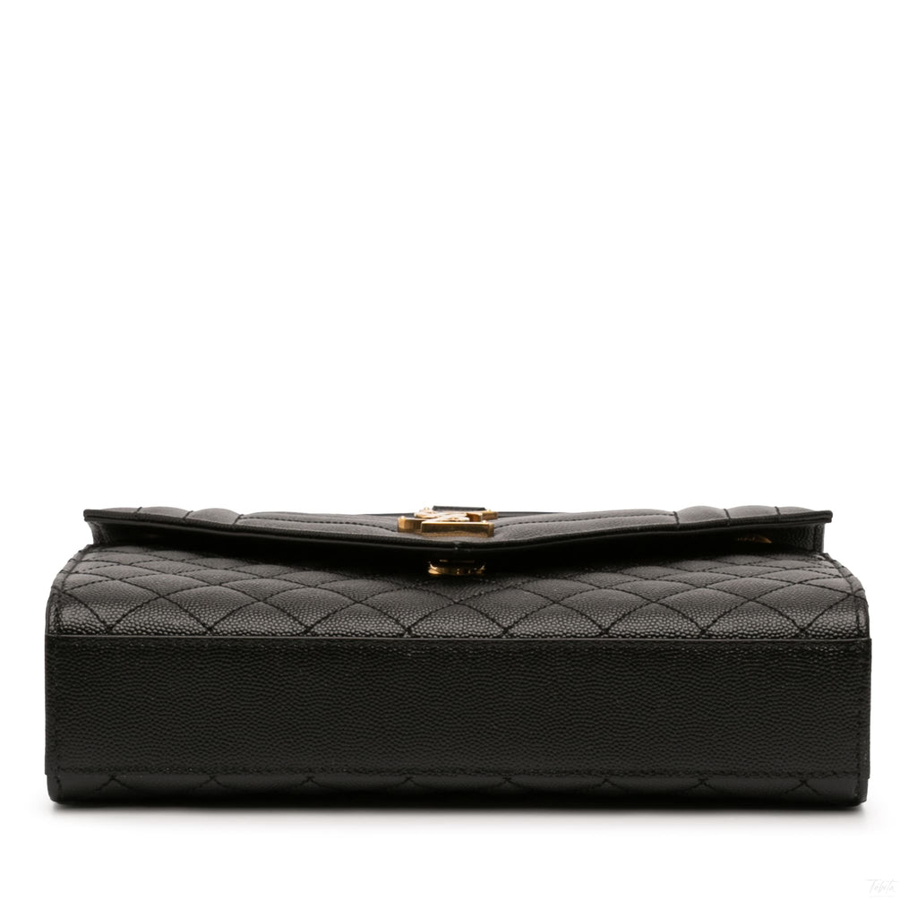 Second hand Saint Laurent Envelope Grained Leather Clutch Black - Tabita Bags