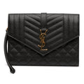 Second hand Saint Laurent Envelope Grained Leather Clutch Black - Tabita Bags
