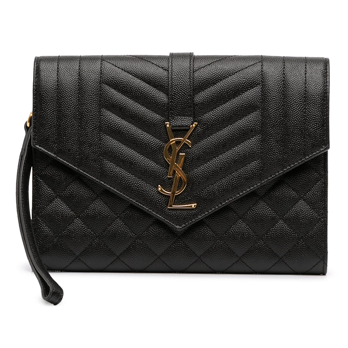 Second hand Saint Laurent Envelope Grained Leather Clutch Black - Tabita Bags