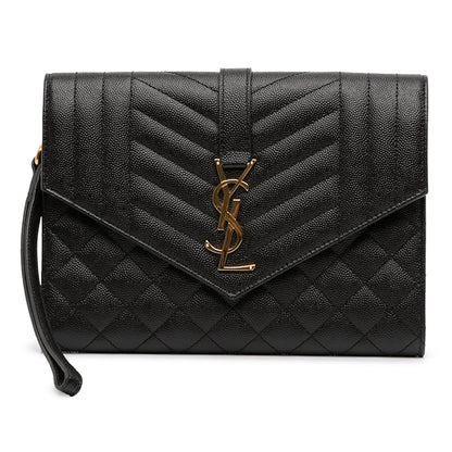 Second hand Saint Laurent Envelope Grained Leather Clutch Black - Tabita Bags